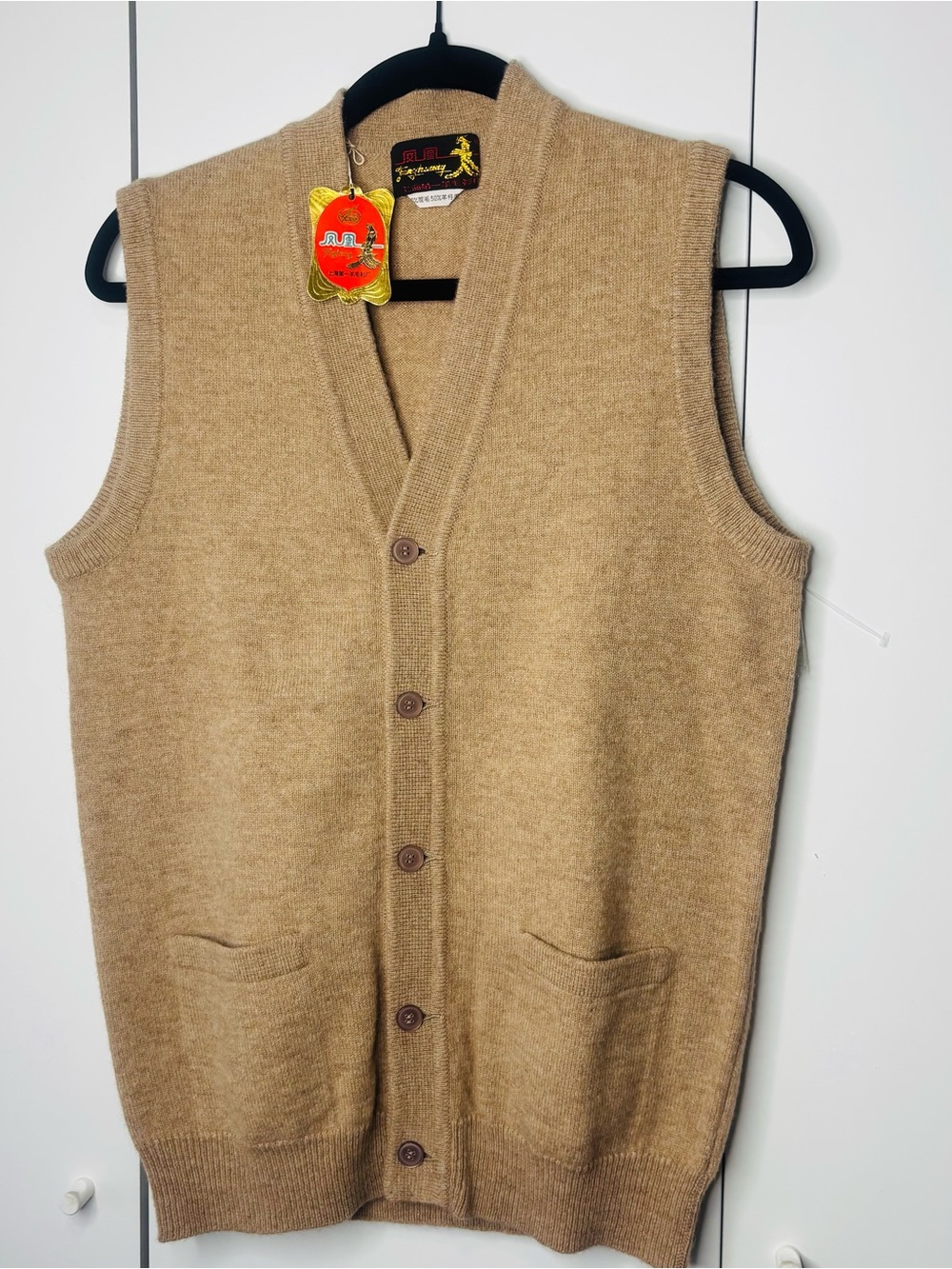 Classic Men's Camel Button-Front Wool Vest by